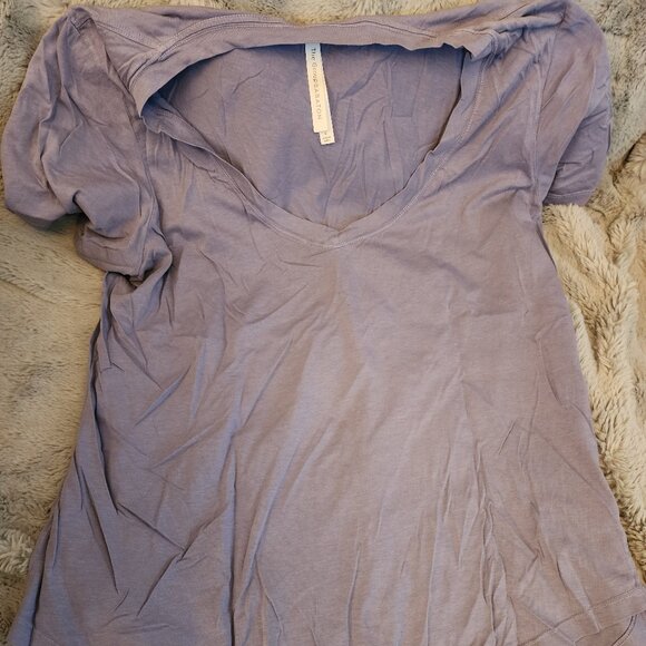 Mauve Deep V Neck Aritzia Tee Shirt, Cotton/Poly Mix, slight stretch. SIze L - Picture 1 of 4